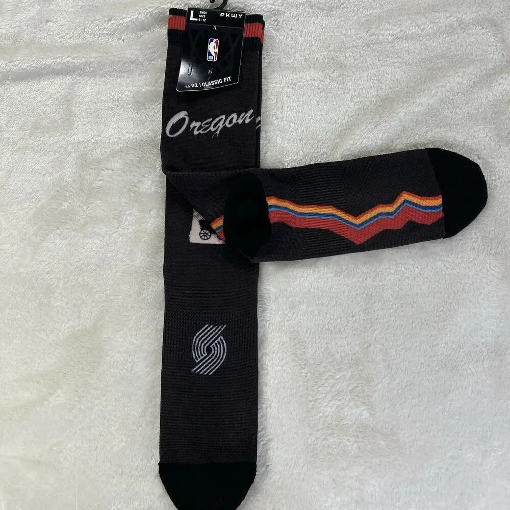 Portland Trailblazers NBA Mens Large Socks Fits 6-12 PKWY City Edition Crew Fox